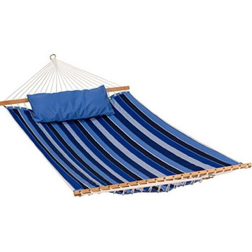 11' Reversible Sunbrella Quilted Hammock Milano Cobalt Stripe/Canvas Capri Solid