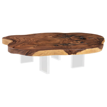Floating Coffee Table With Acrylic Legs, Natural, Assorted