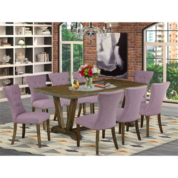 East West Furniture V-Style 9-piece Traditional Wood Dining Set in Dahlia Purple