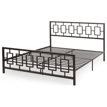 Moore Modern Iron King Bed Frame, Hammered Copper