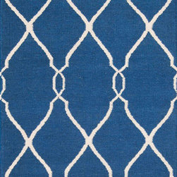 Fallon Vertical Lattice Pattern Runner in Blue and White - Rugs