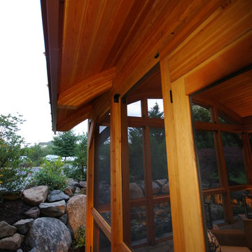The newly installed landscaping creates a smooth transition from the exterior to