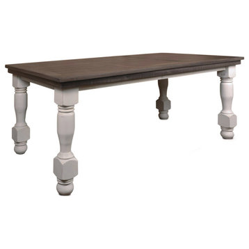 78" Rectangular Dining Table Distressed White And Brown Solid Wood