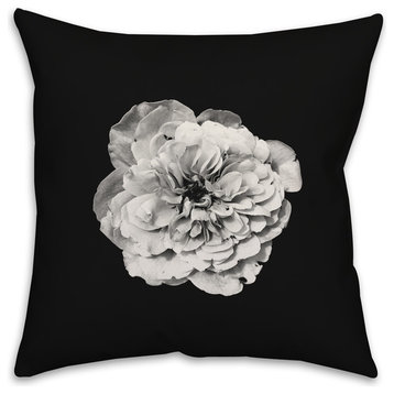 White Flower on Black Background Throw Pillow
