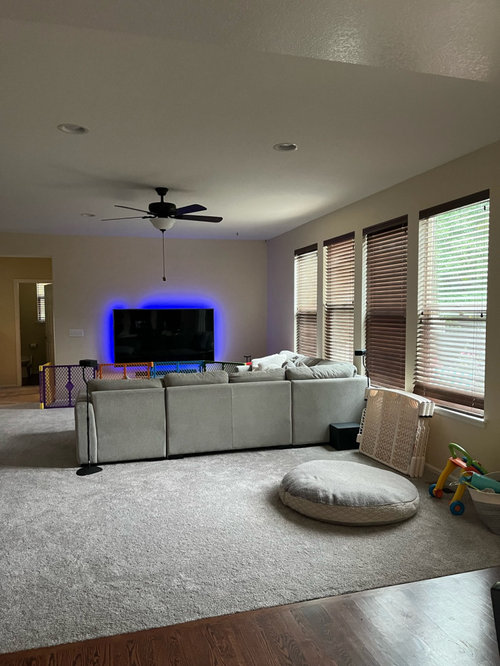 Kid friendly yet stylish family room layout