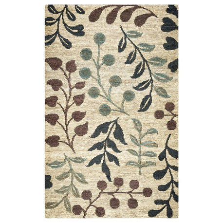 Rizzy Home Whittier WR9626 Natural Floral Area Rug, Rectangular 9'x12'