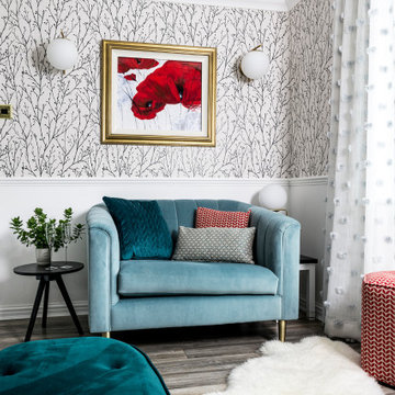 Living Room with Velvet Sofa, Contemporary Design