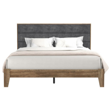 Johniel Upholstered Queen Bed With Headboard, Knotty Oak