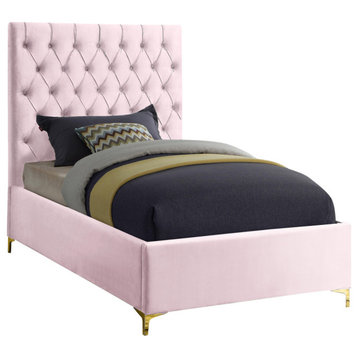 Cruz Velvet Upholstered Bed, Pink, Twin