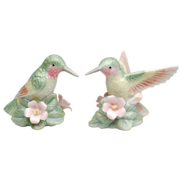 Porcelain Hummingbird with Rose Salt & Pepper Shaker