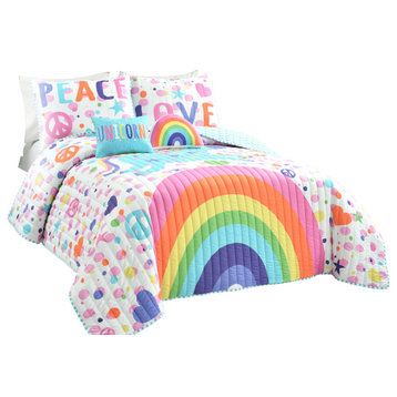 Unicorn Rainbow Quilt Set, White/Multi, Full/Queen, 5 Piece