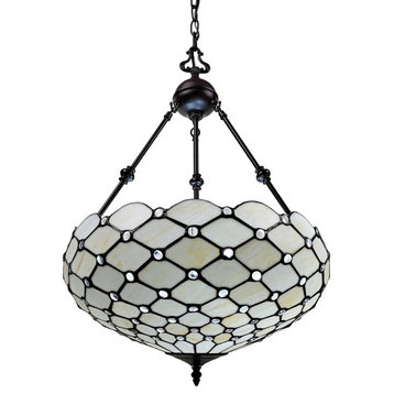 Tiffany Style 3 Light Jeweled Pendant Lamp 18" Wide