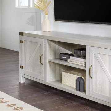 70" Farmhouse Barn Door TV Stand - Stone Grey for 80" TVs