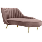 Meridian Furniture - Margo Velvet Upholstered Set, Pink, Chaise - Lean back and lounge in luxurious style on this stunning Margo velvet chaise by Meridian Furniture. This contemporary chaise features plush velvet upholstery that is both classy and sumptuous against your skin, a single seat cushion and rounded arms that curve into a low, rounded back, creating a perfect, modern piece for your home. Gold stainless steel legs support this chaise and provide stunning contrast to the chaise's plush, pink fabric.