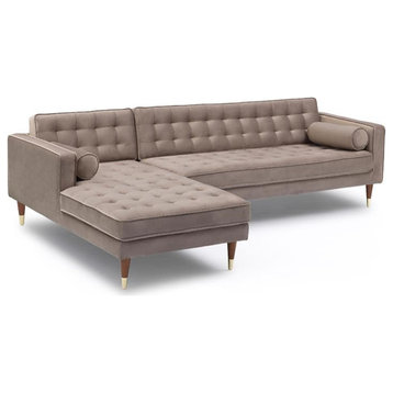 Armen Living Somerset Tufted Modern Velvet Right Sectional Sofa in Taupe