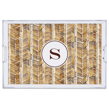 Large Lucite Tray Herringbone Single Initial, Letter R