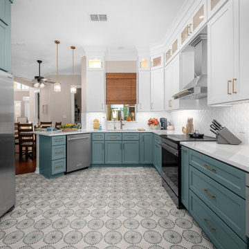 Wide shot showing the overall kitchen layout