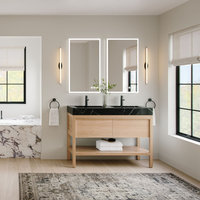 60in Onyx Black And Brass Dual Sink Bathroom Vanity