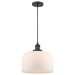 Innovations Lighting - Large Bell 1-Light LED Pendant, Matte Black, Glass: Matte White Cased - One of our largest and original collections, the Franklin Restoration is made up of a vast selection of heavy metal finishes and a large array of metal and glass shades that bring a touch of industrial into your home.