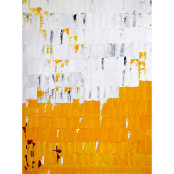 Heavy texture abstract painting, yellow white contemporary artwork