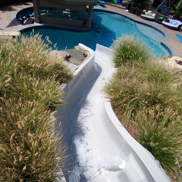 Custom Freeform Pool with Swim Up Bar and Waterslide