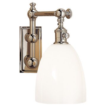 Pimlico Single Light in Polished Nickel with White Glass