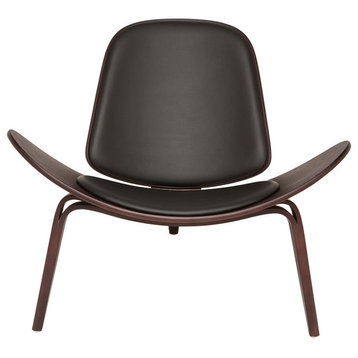 Artemis Lounge Chair by Nuevo Living, Dark Walnut Frame, Black Leather Pads