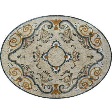 Persian Oval Floor Mosaic, Jahan, 35"x47"