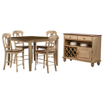 Sunset Trading Brook 6 Piece 48" Square Pub Set With Napoleon Stools and Server