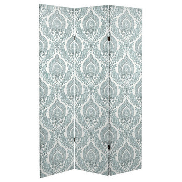 6' Tall Double Sided Ivory Damask Canvas Room Divider
