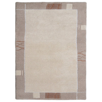 Hand Knotted Tibbati Wool Area Rug Contemporary Beige