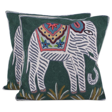 Floral Elephants Cotton Cushion Covers, Set of 2