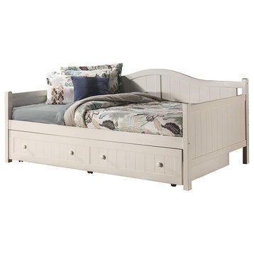 Classic Full Daybed With Trundle, Curved Headboard With Square Arms, White