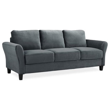 Pemberly Row 18.5" Transitional Microfiber Upholstered Sofa in Dark Gray