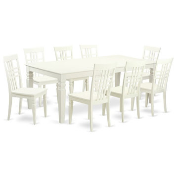 East West Furniture Logan 9-piece Wood Dining Table and Chairs in Linen White