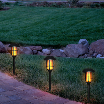 17" Tall Outdoor Solar Powered Pathway LED Torch Light Stakes, Set of 6