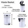Round Metal Small Step Trash Can with Lid Waste Bin 3-liters-0.8-gal., White/Chr