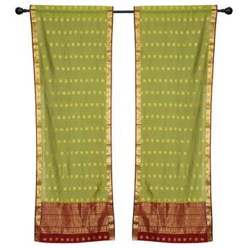 2 Green Bohemian Indian Sari Curtains Rod Pocket Living Room -60W x 84L