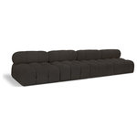 Meridian Furniture - Ames Boucle Fabric Modular Sofa, Brown, 4-Piece: 4 Armless Chair - Introduce a touch of modern sophistication to your living area with the exquisite Ames Boucle Fabric Sofa. With plush brown boucle fabric and unique design, it will elevate the visual appeal of your living space. This elegant and captivating sofa can be mixed and matched with other pieces from the collection to create an endless array of stunning looks. So, get ready to transform your living area into an inviting and stylish haven with the Ames Boucle Fabric Sofa.