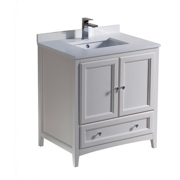 Fresca Oxford 30" Antique White Traditional Bathroom Cabinet w/ Top & Sink