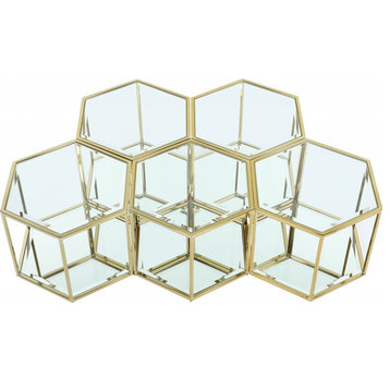 Sei Glass Top Coffee Table With Mirrored Base, Gold, 5-Piece