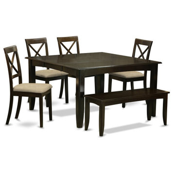 East West Furniture Parfait 6-piece Dining Table Set with Bench in Cappuccino