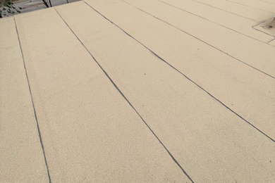 Minimalist flat roof photo in Albuquerque with a mixed material roof and a brown roof