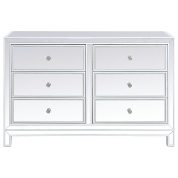 48" Mirrored Six Drawer Cabinet, White