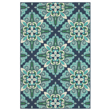 Madelina Medallion Blue and Green Indoor or Outdoor Area Rug, 1'10"x2'10"