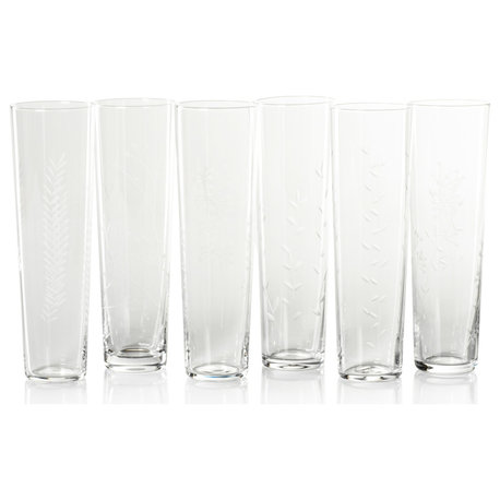 Assorted Botanical Etched Flutes, Set of 6