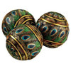 Peacock-Feathered Orbs Decorative Accent Balls - Set of Three