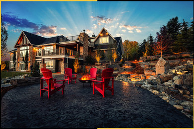 Design ideas for a large rustic landscaping in Calgary for summer.