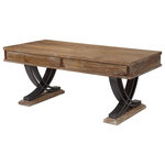 Decor Love - Industrial Coffee Table, X-Shaped Legs With Wooden Top & 2 Drawers, Antique Oak - - Industrial and transitional style.