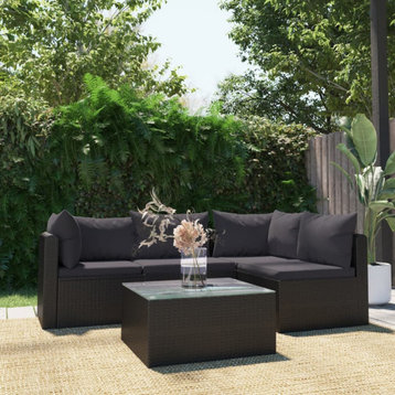 vidaXL Patio Sofa 5 Piece Outdoor Sectional Sofa with Cushions PE Rattan Black